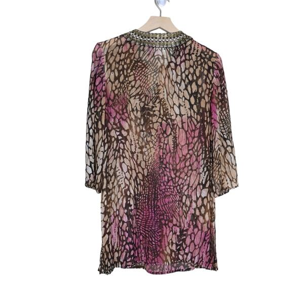 Chico's Womens Small Chico's 0 Embellished Animal-Print Silk Tunic - Picture 4 of 12